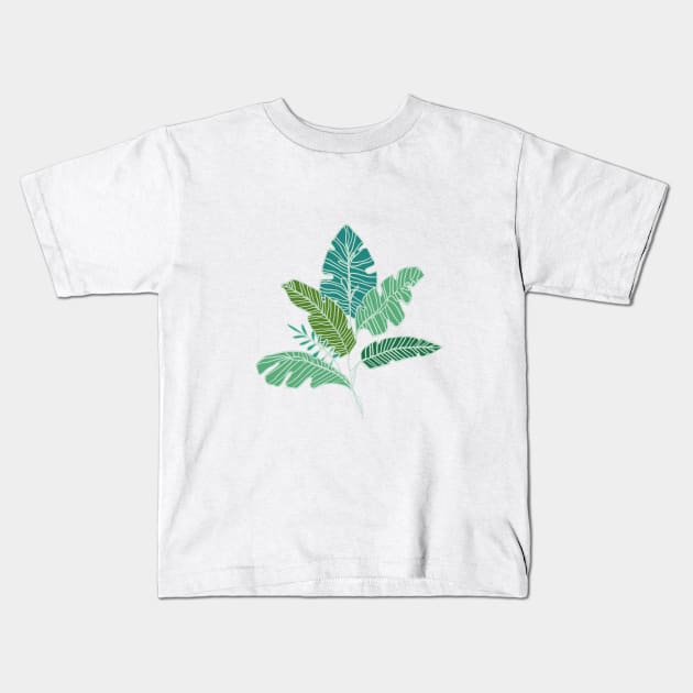 Contour Line Leaves in Mint Kids T-Shirt by latheandquill